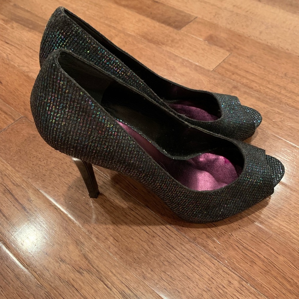 Nine West Black Sequin Party Peep Toe